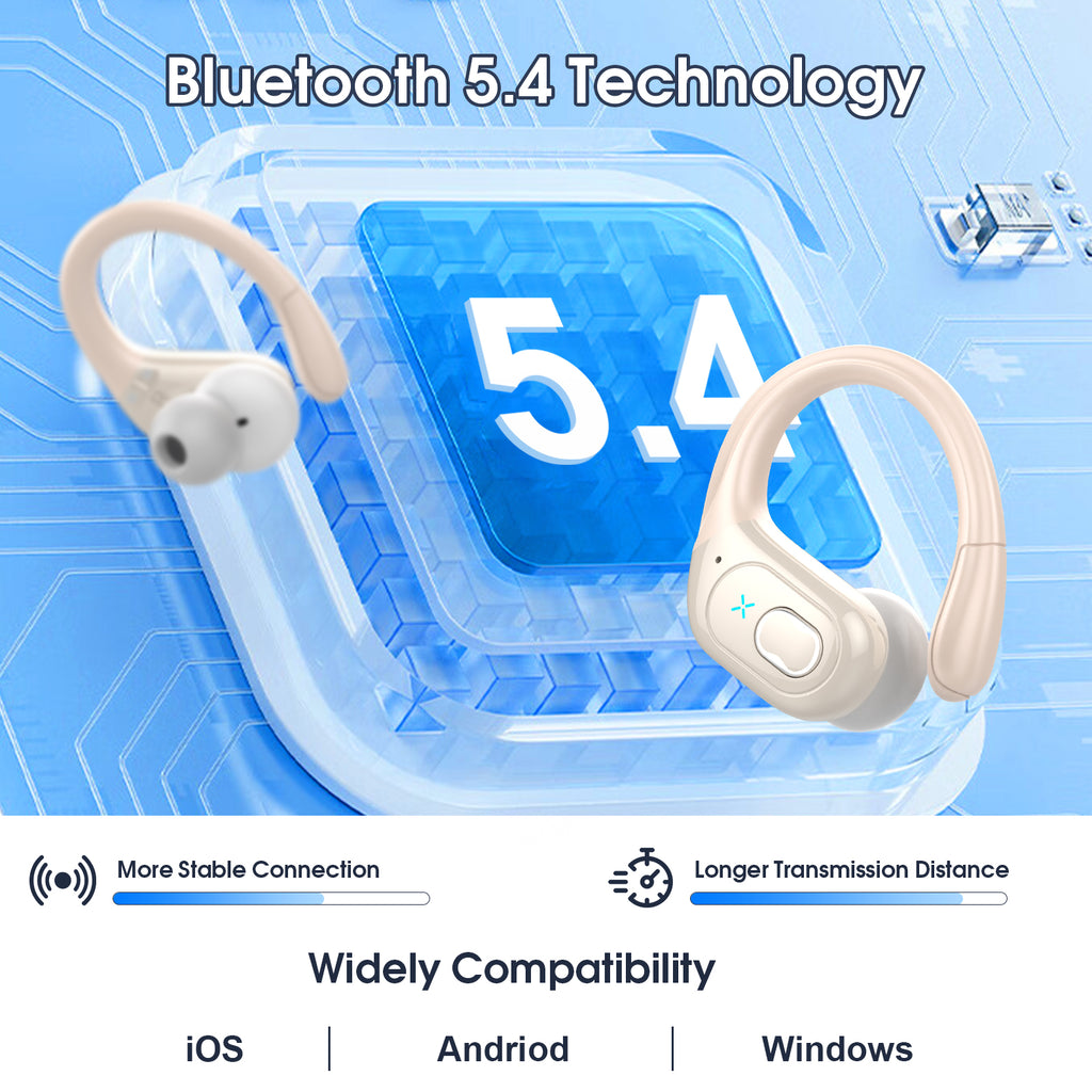 Wireless Earbuds 75H Bluetooth 5.4 Sport Headphones with Earhooks, Camel, IPX7 Waterproof In-ear Buds Feature ENC Noise Cancelling Mic & Deep Bass. Stereo Sound Device for Gym Running Workout