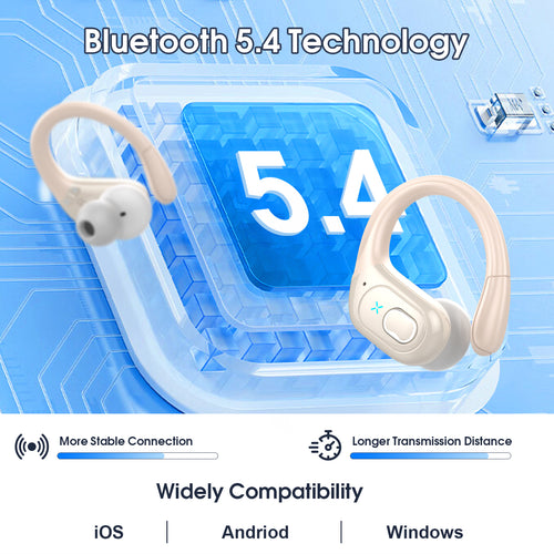 Wireless Earbuds 75H Bluetooth 5.4 Sport Headphones with Earhooks, Camel, IPX7 Waterproof In-ear Buds Feature ENC Noise Cancelling Mic & Deep Bass. Stereo Sound Device for Gym Running Workout