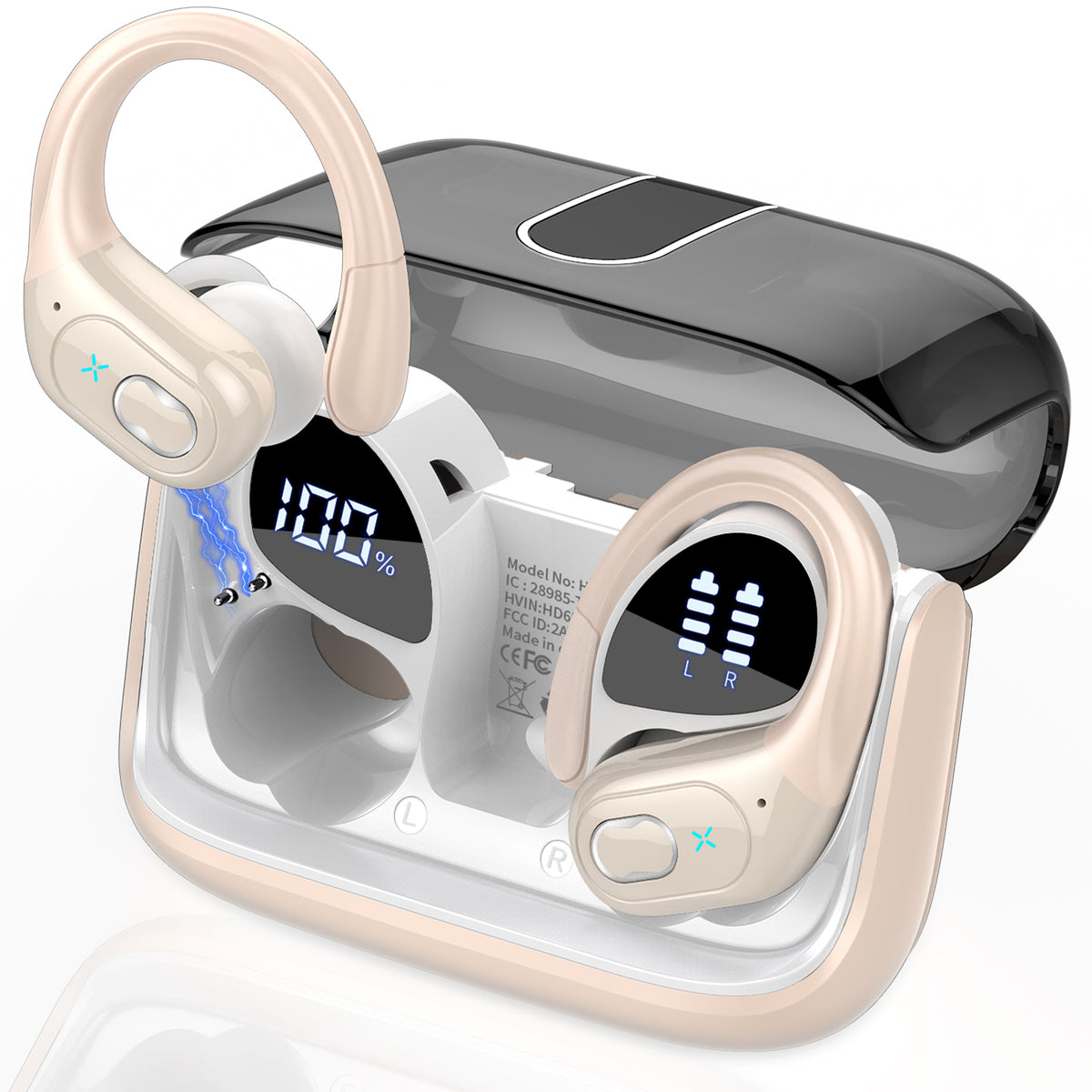 Wireless Earbuds 75H Bluetooth 5.4 Sport Headphones with Earhooks, Camel, IPX7 Waterproof In-ear Buds Feature ENC Noise Cancelling Mic & Deep Bass. Stereo Sound Device for Gym Running Workout