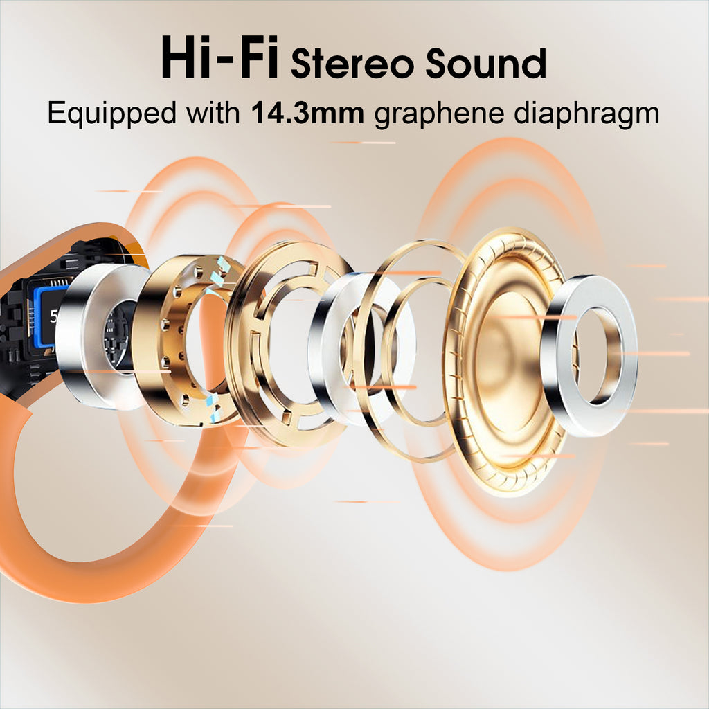 Wireless Earbuds 75H Bluetooth 5.4 Sport Headphones with Earhooks, IPX7 Waterproof In-ear Buds Feature ENC Noise Cancelling Mic. Stereo Sound Device for Gym Running Workout, Cosmic Orange