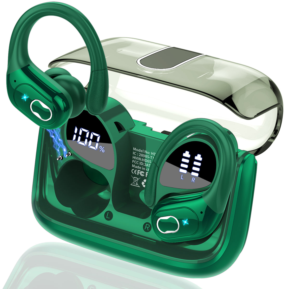 Wireless Earbuds 75H Bluetooth 5.4 Sport Headphones with Earhooks, IPX7 Waterproof In-ear Buds Feature ENC Noise Cancelling Mic. Stereo Sound Device for Gym Running Workout, Dark Green
