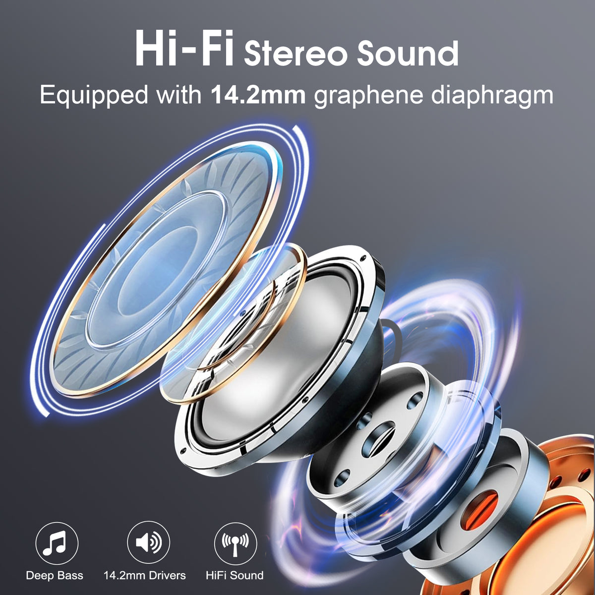 Wireless Earbuds 75H Bluetooth 5.4 Sport Headphones with Earhooks, IPX7 Waterproof In-ear Buds Feature ENC Noise Cancelling Mic. Stereo Sound Device for Gym Running Workout, Iron Gray
