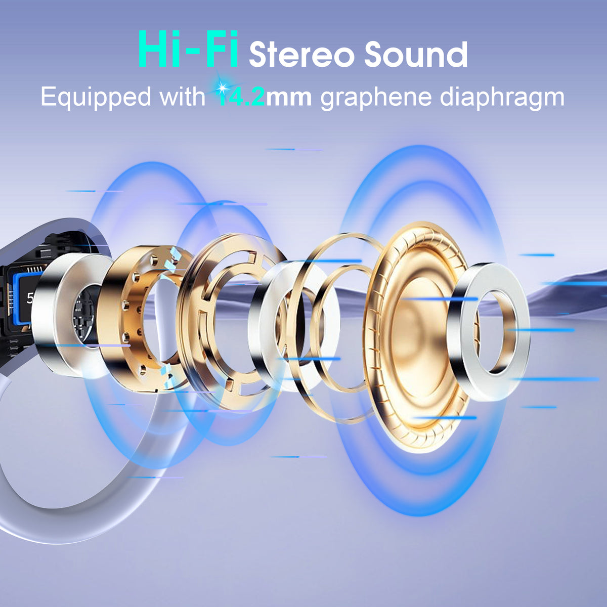 Wireless Earbuds 75H Bluetooth 5.4 Sport Headphones with Earhooks, IPX7 Waterproof In-ear Buds Feature ENC Noise Cancelling Mic. Stereo Sound Device for Gym Running Workout, Purple Blue