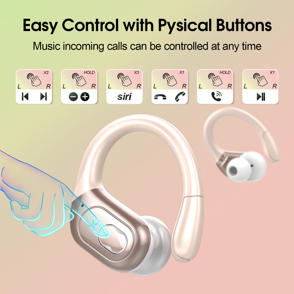 Wireless Earbuds 75H Bluetooth 5.4 Sport Headphones with Earhooks, IPX7 Waterproof In-ear Buds Feature ENC Noise Cancelling Mic. Stereo Sound Device for Gym Running Workout, Rose Gold