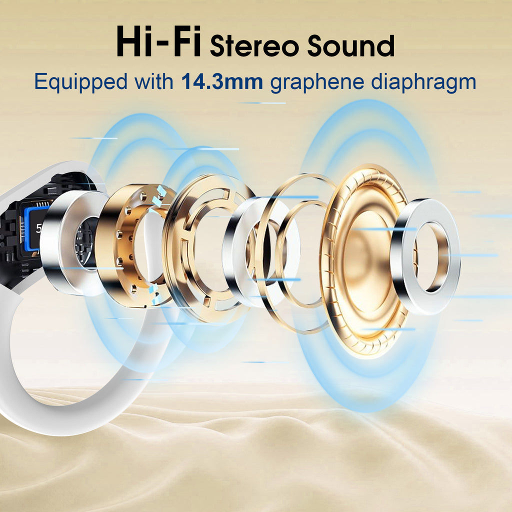 Wireless Earbuds 75H Bluetooth 5.4 Sport Headphones with Earhooks, White, IPX7 Waterproof In-ear Buds Feature ENC Noise Cancelling Mic & Deep Bass. Stereo Sound Device for Gym Running Workout
