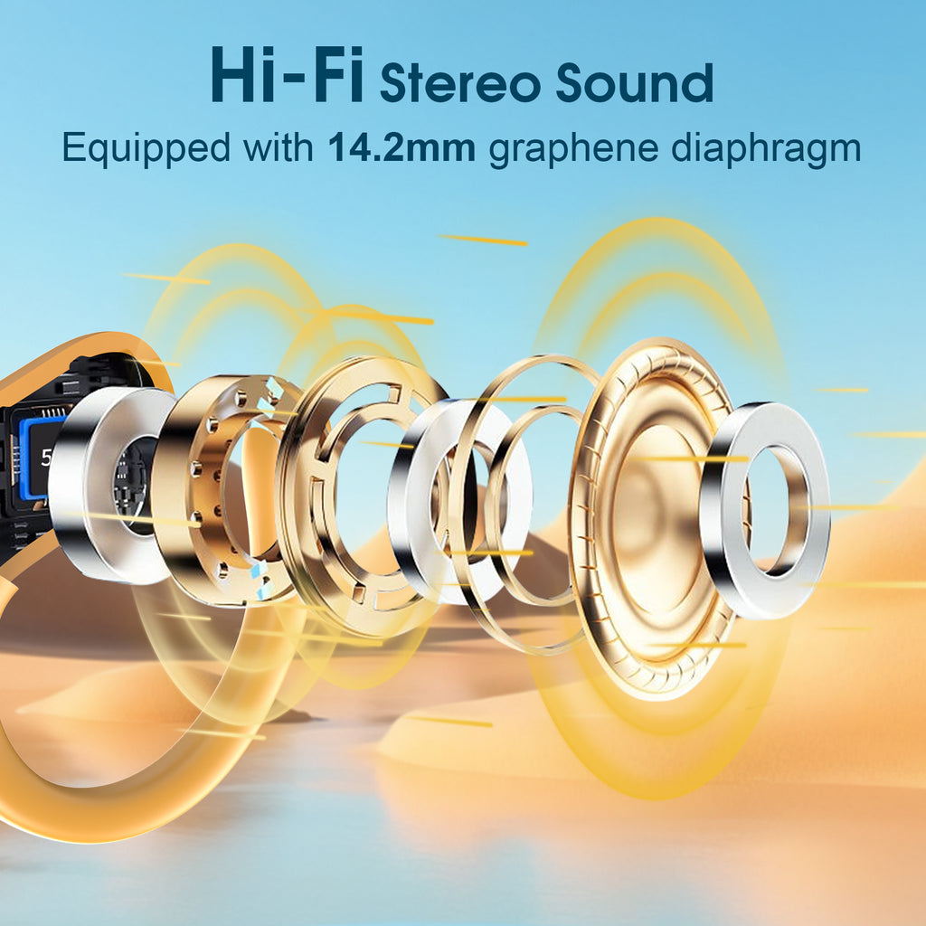 Wireless Earbuds 75H Bluetooth 5.4 Sport Headphones with Earhooks, Yellow, IPX7 Waterproof In-ear Buds Feature ENC Noise Cancelling Mic & Deep Bass. Stereo Sound Device for Gym Running Workout